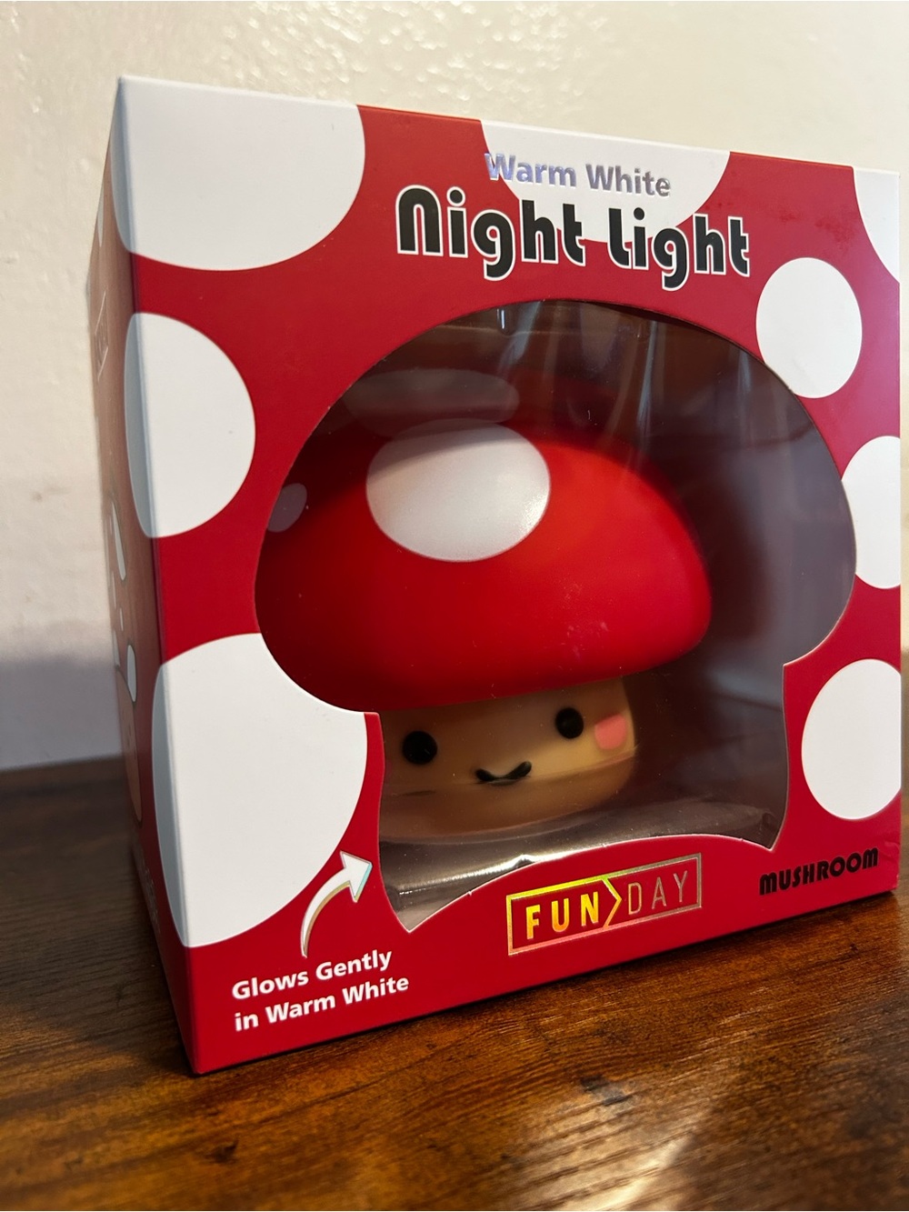 Fun Day Mushroom Night Light Warm White LED Red Toadstool Lamp New